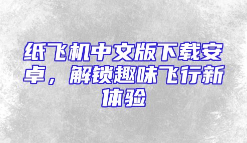 纸飞机中文版下载安卓，解锁趣味飞行新体验