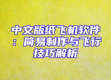 中文版纸飞机软件：简易制作与飞行技巧解析
