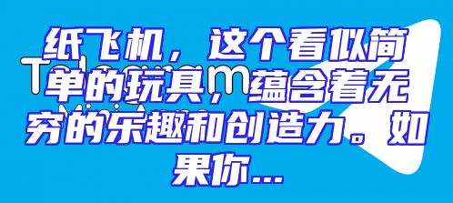 纸飞机，这个看似简单的玩具，蕴含着无穷的乐趣和创造力。如果你...