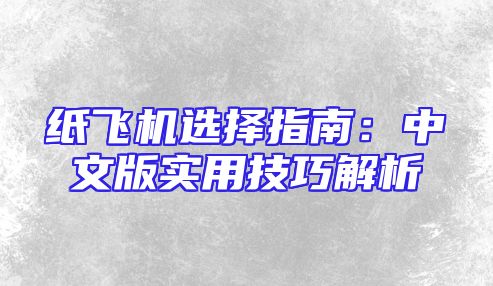 纸飞机选择指南：中文版实用技巧解析