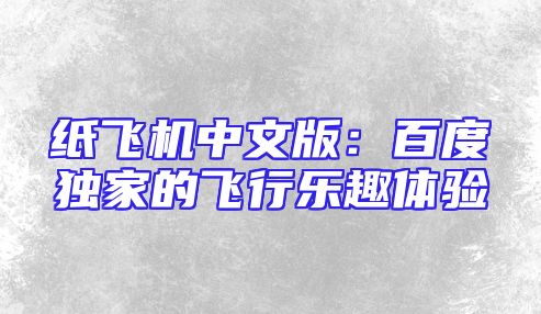 纸飞机中文版：百度独家的飞行乐趣体验