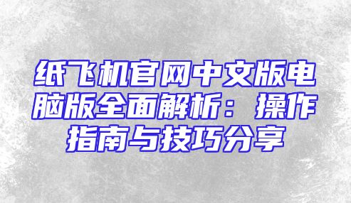 纸飞机官网中文版电脑版全面解析：操作指南与技巧分享