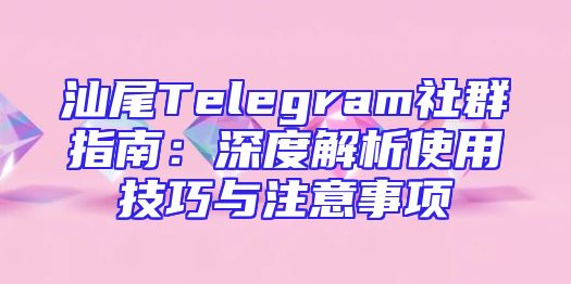 汕尾Telegram社群指南：深度解析使用技巧与注意事项